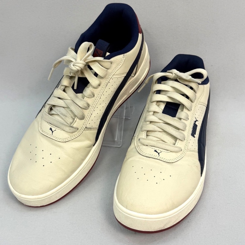Puma Shuffle Mens Cream Navy Burgundy Low Top Sneakers 399087-04 Size 11.5